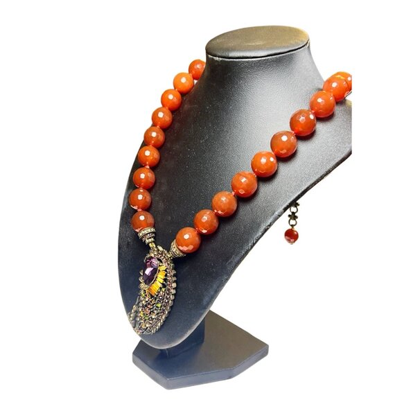 Heidi Daus Faceted Red Beaded Necklace With Ornate Rhinestone Pendant & Adjustab - Picture 5 of 8